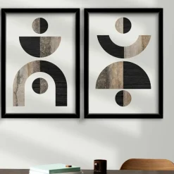 Tableaux / Toiles|Tableau abstrait géométrique noir et marbre (set de 2)