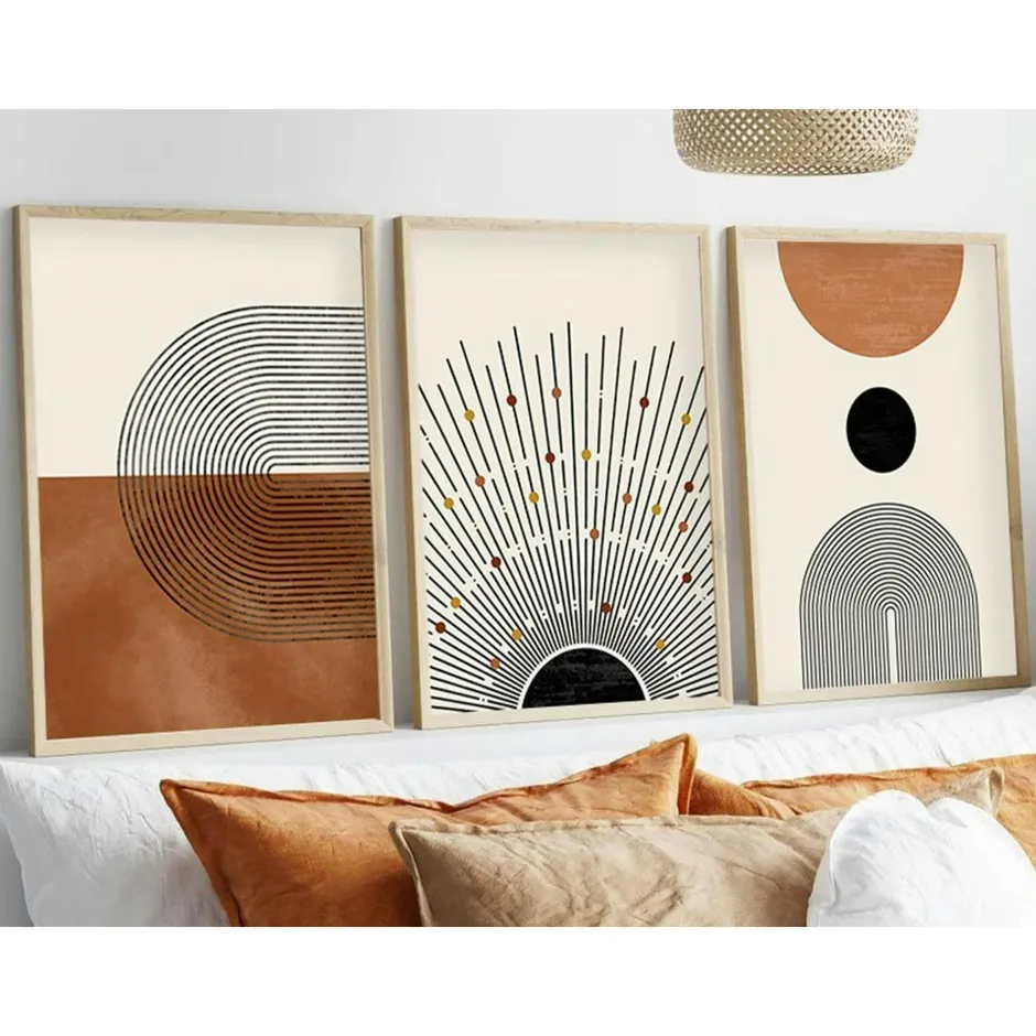 Tableaux / Toiles|Tableau abstrait noir et brun – thème soleil (lot de 3)
