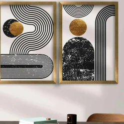 Tableaux / Toiles|Tableau abstrait noir et brun – thème soleil (lot de 3)