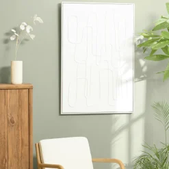 Tableaux / Toiles|Tableau blanc lignes abstraites peinture au sable 83 x 123 cm
