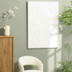 Tableaux / Toiles|Tableau blanc lignes abstraites peinture au sable 83 x 123 cm