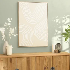 Tableaux / Toiles|Tableau blanc lignes abstraites peinture au sable 83 x 123 cm