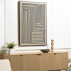 Tableaux / Toiles|Tableau blanc lignes abstraites peinture au sable 83 x 123 cm