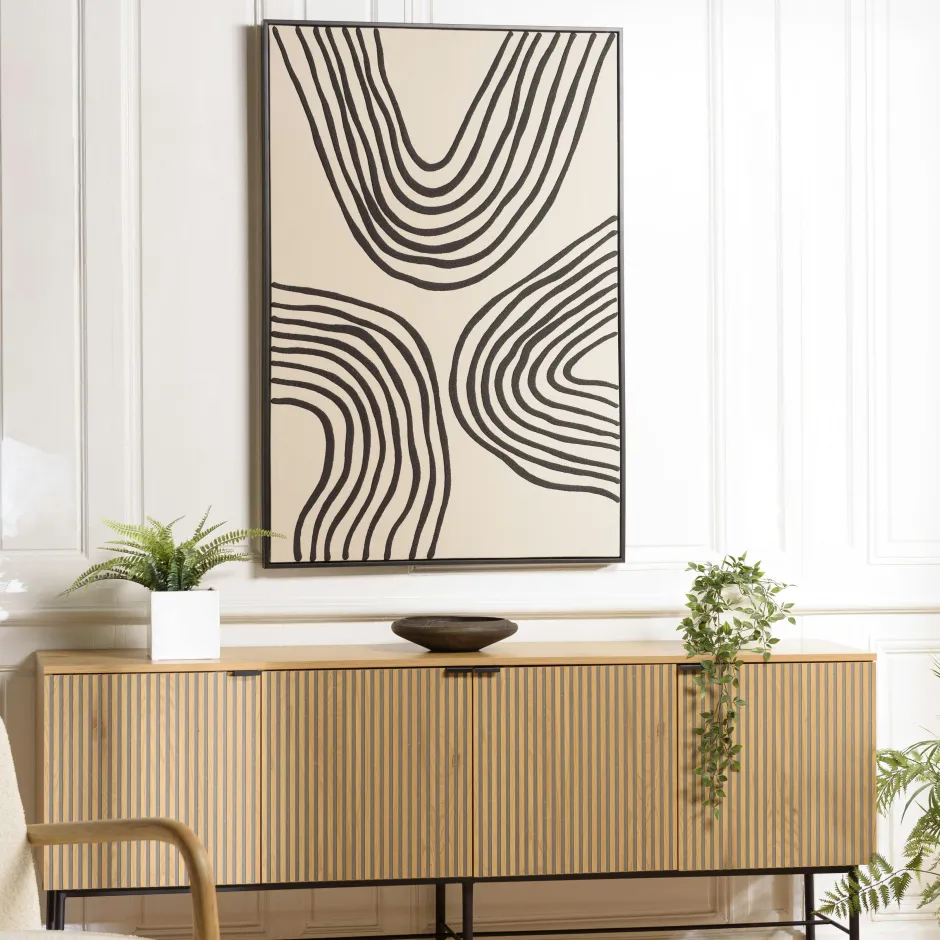 Tableaux / Toiles|Tableau blanc lignes abstraites peinture au sable 83 x 123 cm