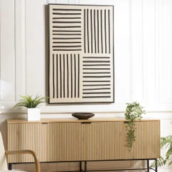 Tableaux / Toiles|Tableau blanc lignes abstraites peinture au sable 83 x 123 cm