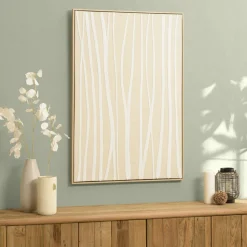 Tableaux / Toiles|Tableau blanc lignes abstraites peinture au sable 83 x 123 cm