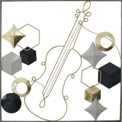 Décorations Murales|Tableau en métal violon tons noir, gris et or