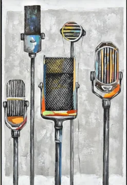 Univers Déco·Vintage|Tableaux / Toiles|Tableau musique micros vintage cadre argent 90x60