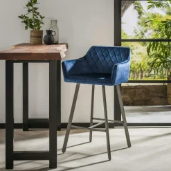 Melbourne Tabourets De Bar En Velours|Tabouret de bar avec accoudoirs en velours bleu