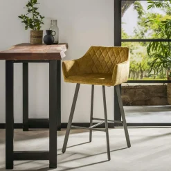 Melbourne Tabourets De Bar En Velours|Tabouret de bar avec accoudoirs en velours bleu