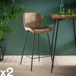 Melbourne Chaises Bouclettes|Tabouret de bar beige en bouclette (lot de 2)