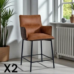 KERALA Chaises De Bar Industrielles|Tabouret de bar bi-matière vert (lot de 2)