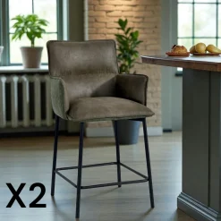 KERALA Chaises De Bar Industrielles|Tabouret de bar bi-matière marron (lot de 2)