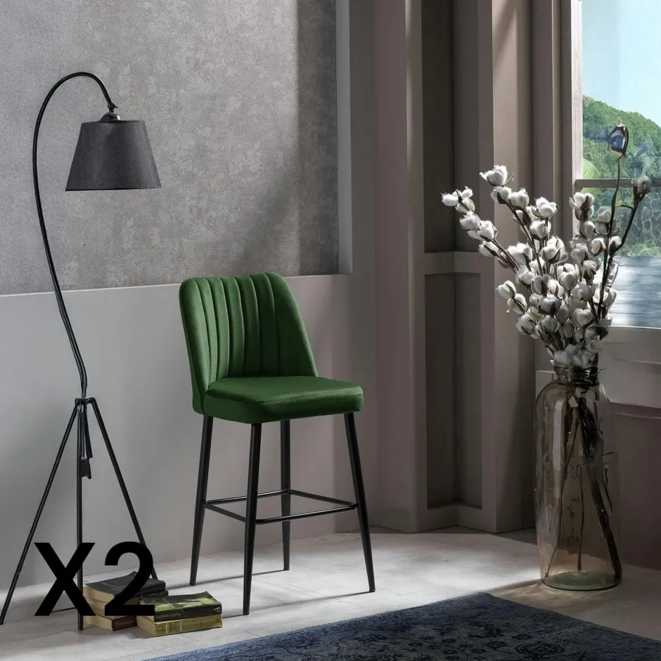 ROSARIO Tabourets De Bar En Velours|Tabouret de bar confort en velours vert (lot de 2)