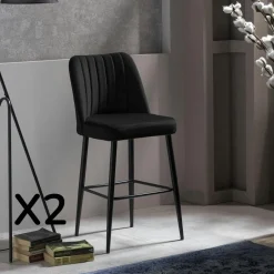 ROSARIO Tabourets De Bar En Velours|Tabouret de bar confort en velours noir (lot de 2)