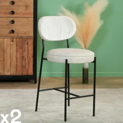 FLORENCE Tabourets De Bar En Velours|Tabouret de bar design en velours rose pâle (lot 2)