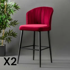 ROSARIO Tabourets De Bar En Velours|Tabouret de bar en velours gris 65 cm (lot de 2)