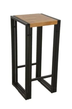 Docker Chaises De Bar Industrielles|Tabouret de bar hévéa recyclé naturel et métal noirci 36X36X75cm