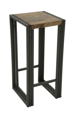 Docker Chaises De Bar Industrielles|Tabouret de bar hévéa recyclé naturel et métal noirci 36X36X75cm