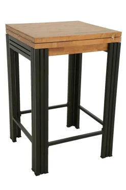 Docker Chaises De Bar Industrielles|Tabouret de bar hévéa recyclé naturel et métal noirci 36X36X75cm