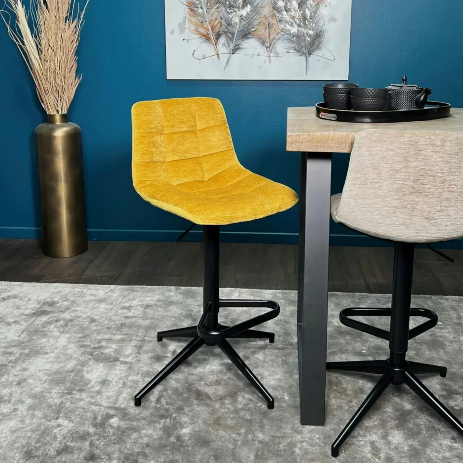 PALERME Tabourets De Bar En Velours|Tabouret de bar pivotant motif damier, velours rouge (lot de 2)