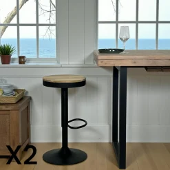 LEEDS Univers Déco·Loft Industriel|Chaises De Bar Industrielles|Tabouret de bar réglable métal blanc (lot de 2)