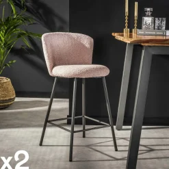 GALWAY Univers Déco·Design Contemporain|Chaises Bouclettes|Tabouret de bar rose en tissu bouclette (lot de 2)