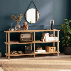 MARFA Consoles En Bois|Consoles En Bois|Étagère console effet bois clair 150 cm - 3 niveaux