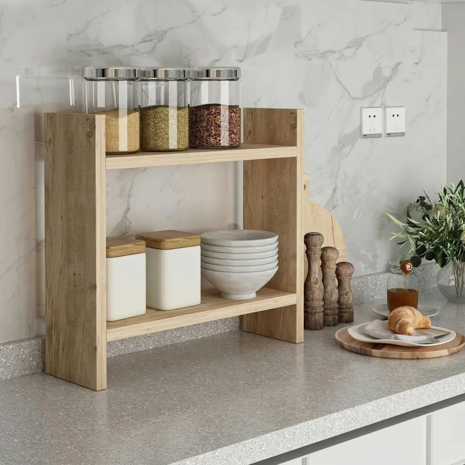 MARFA Consoles En Bois|Consoles En Bois|Étagère console effet bois clair 150 cm - 3 niveaux