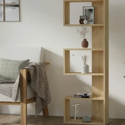 MARFA Bibliothèques En Bois|Bibliothèques En Bois|Étagère d'angle moderne effet bois clair - 3 niches