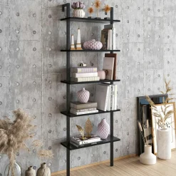 JENA Bibliothèques En Métal|Bibliothèques En Métal|Étagère murale blanche effet marbre 5 plateaux H. 174 cm