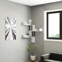 JENA Meubles De Salon·Etagères Murales|Meubles De Rangement·Etagères Murales|Étagère murale d’angle blanche - design, 3 plateaux