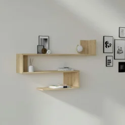 MARFA Meubles De Salon·Etagères Murales|Meubles De Rangement·Etagères Murales|Étagère murale design effet bois clair en zigzag