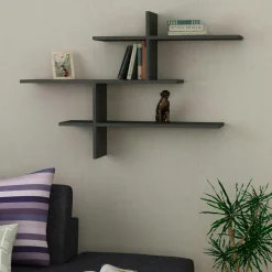 MARFA Meubles De Salon·Etagères Murales|Meubles De Rangement·Etagères Murales|Étagère murale design effet bois clair - 3 plateaux croisés