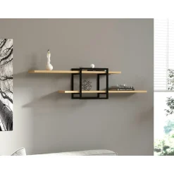 JENA Meubles De Salon·Etagères Murales|Meubles De Rangement·Etagères Murales|Étagère murale design effet bois clair - 1 cube, 2 plateaux