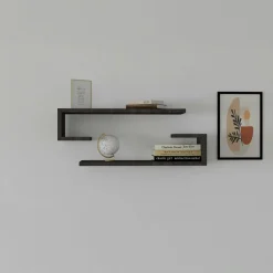 MARFA Meubles De Salon·Etagères Murales|Meubles De Rangement·Etagères Murales|Étagère murale effet bois noyer avec retour (lot de 2)