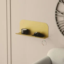 SFAX Meubles De Salon·Etagères Murales|Meubles De Rangement·Etagères Murales|Étagère murale en métal doré avec support dentelé