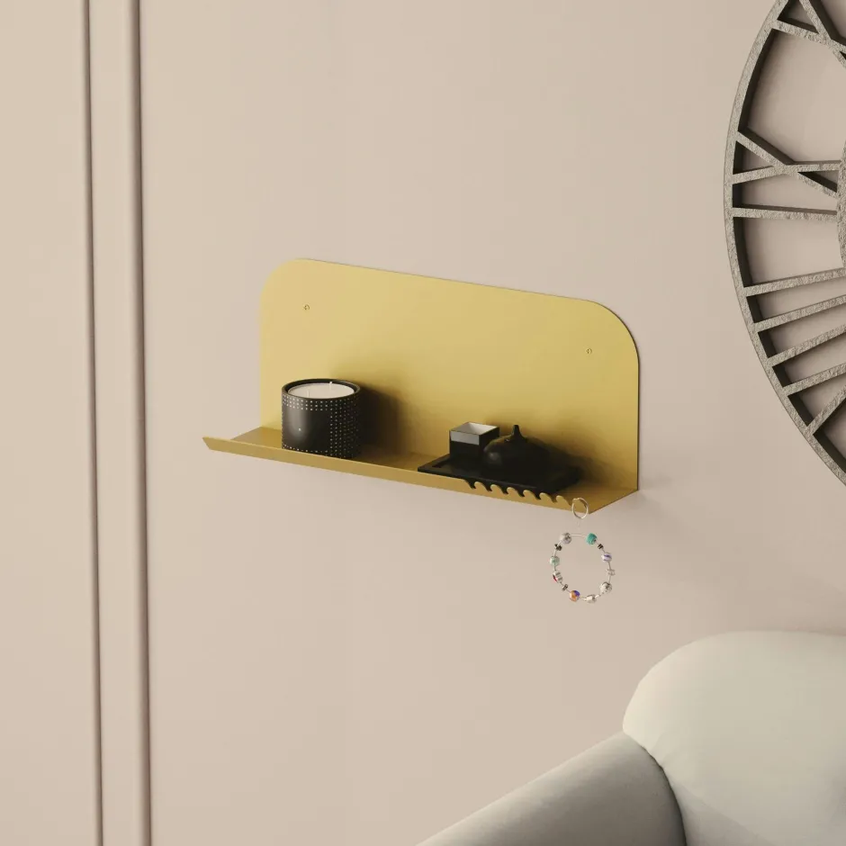 SFAX Meubles De Salon·Etagères Murales|Meubles De Rangement·Etagères Murales|Étagère murale en métal doré avec support dentelé