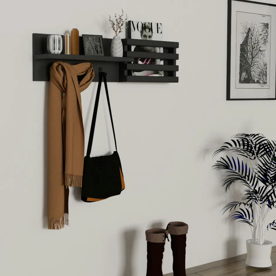 LHASA Meubles De Salon·Etagères Murales|Meubles De Rangement·Etagères Murales|Étagère murale en verre fumé - supports bois foncé