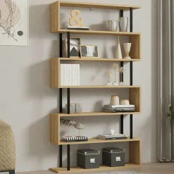 UMEA Bibliothèques En Bois|Bibliothèques En Bois|Étagère murale moderne effet bois clair - 6 niveaux