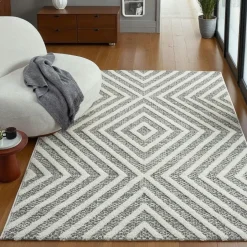 ISTANBUL Tapis|Textile·Tapis|Tapis de salon crème et gris – motif géométrique, 160x230 cm