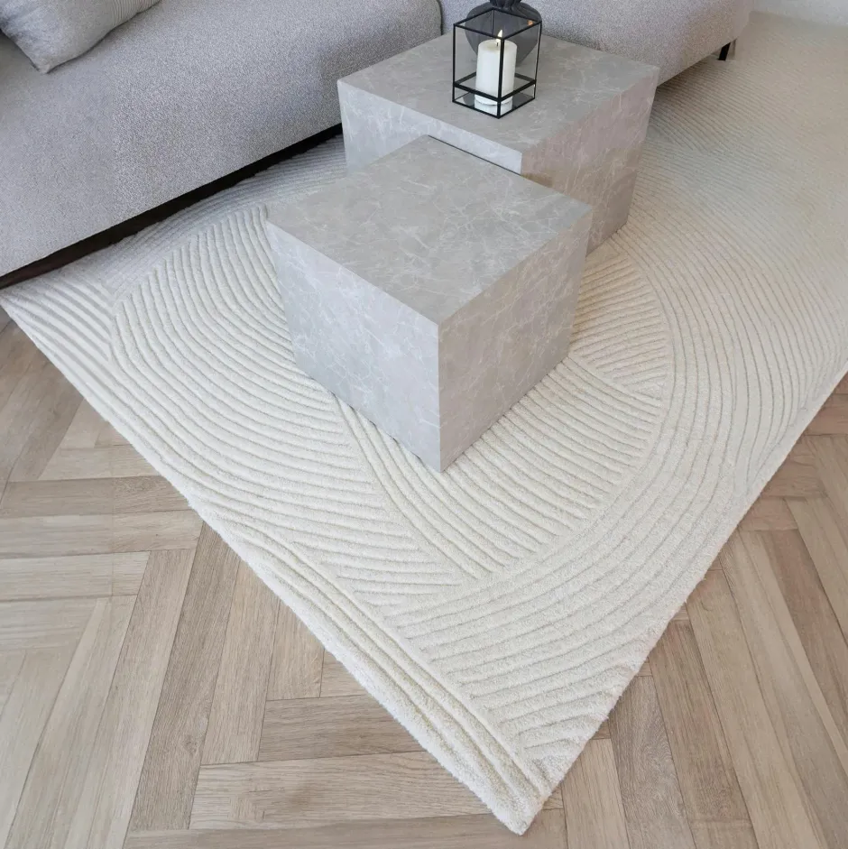 FEZ Tapis|Textile·Tapis|Tapis en laine blanc crème tufté main à motifs contemporains 160x230 cm