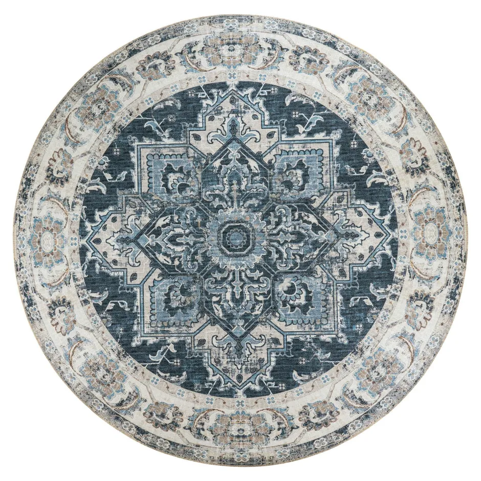 FEZ Tapis|Textile·Tapis|Tapis rond bleu style vintage ø200 cm