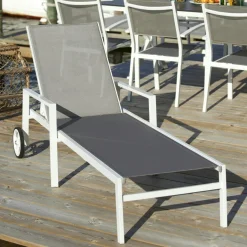 STOCKHOLM Meubles En Aluminium Brafab|Transats / Bains De Soleil|Transat à roulettes en aluminium blanc