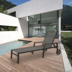 STOCKHOLM Transats / Bains De Soleil|Meubles En Aluminium Brafab|Transat à roulettes en aluminium noir