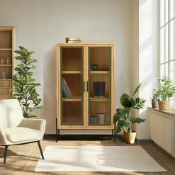 BAGAN Bibliothèques En Bois|Bibliothèques En Bois|Vaisselier bois clair et contour vert