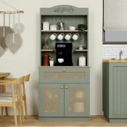 VAREN Meubles De Cuisine·Rangement Cuisine|Vaisseliers Contemporains|Vaisselier cuisine blanc 2 portes, niche machine à café