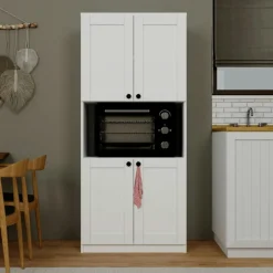 VAREN Meubles De Cuisine·Rangement Cuisine|Vaisseliers Contemporains|Vaisselier de cuisine blanc 4 portes 1 niche rangement