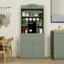 VAREN Meubles De Cuisine·Rangement Cuisine|Vaisseliers Contemporains|Vaisselier de cuisine vert sauge, niche machine à café