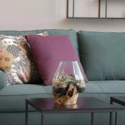 Arizona Vases|Vase verre soufflé et racine teck, artisanal H 50 cm